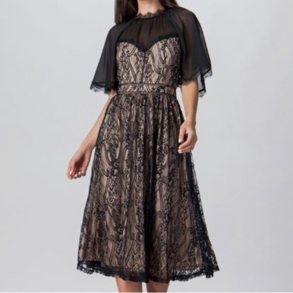 Flying Tomato – Mesh Sleeve Lace Fit & Flare Midi Dress